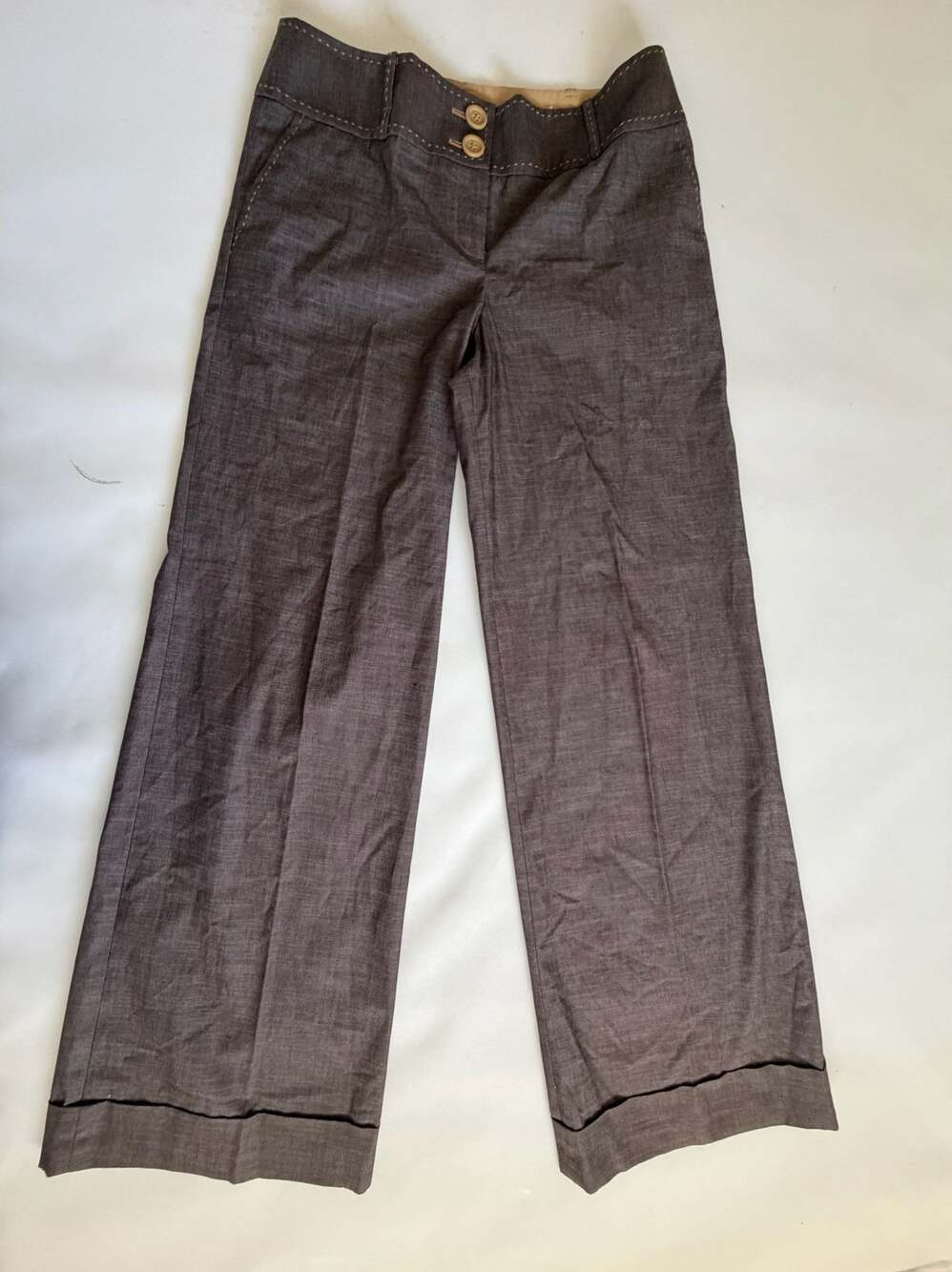 LOFT Ann Taylor Pants 10L Womens Gray Chambray Wide Leg Dress Office